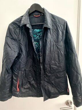 Michael Bastian Black Quilted Jacket with Teal Printed Lining